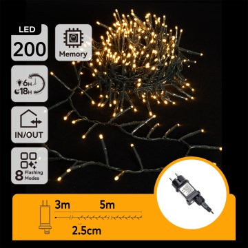Aigostar - LED Catena luminosa natalizia per esterni 200xLED/8 funzioni 8m IP44 bianco caldo