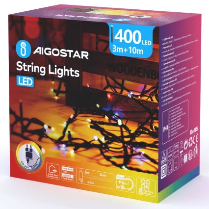Aigostar - LED Catena luminosa natalizia per esterni 400xLED/8 funzioni 13m IP44 multicolore