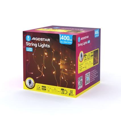 Aigostar - LED catena luminosa natalizia per esterni 400xLED/8 funzioni 23x0,4m IP44 bianco caldo
