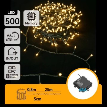 Aigostar - LED Catena luminosa natalizia per esterni 500xLED/8 funzioni 4xAA 25,3 m IP44 bianco caldo