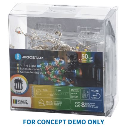 Aigostar - Catena luminosa natalizia LED per esterni 50 LED/8 funzioni 3xAA 1,8 m IP44 bianco freddo