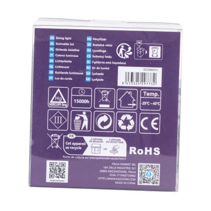 Aigostar -LED catena luminosa per esterni 200xLED/8 funzioni 3xAA 10,3m IP44 multicolore