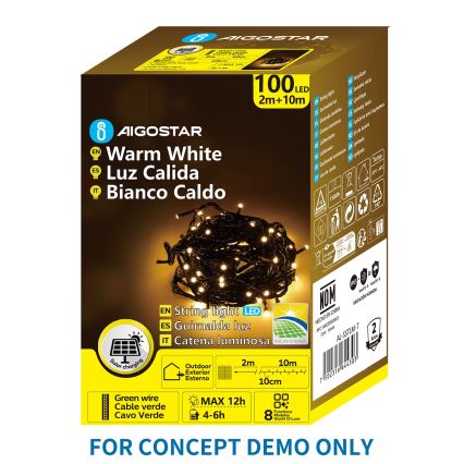 Aigostar - Catena luminosa solare a LED per Natale 300xLED/8 funzioni 32m IP65 bianco caldo 1200 mAh