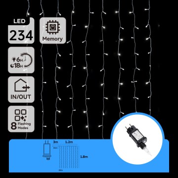 Aigostar - LED Catena natalizia da esterno 234xLED/8 funzioni 1,2x1,8 m IP44 bianco freddo
