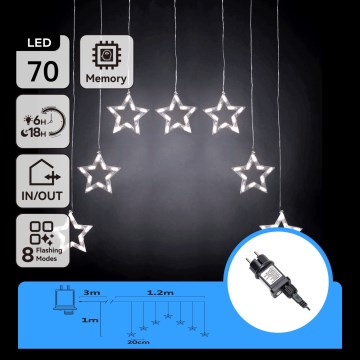 Aigostar - LED Catena natalizia da esterno 70xLED 1,2x1m IP44 bianco freddo stelle