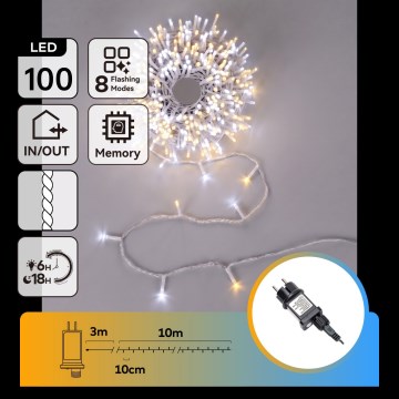 Aigostar - LED catena natalizia per esterni 100xLED/8 funzioni 13m IP44 bianco caldo/bianco freddo