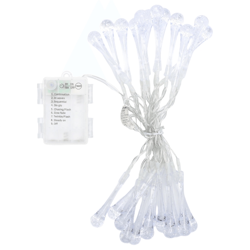 Aigostar - Catena luminosa natalizia da esterno 25xLED/8 funzioni 3xAA 2,5 m IP44 bianco caldo a goccia