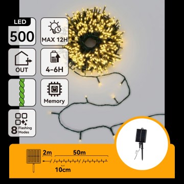 Aigostar - LED catena natalizia solare 500xLED/8 funzioni 52m IP65 bianco caldo 1200 mAh