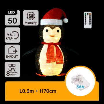 Aigostar - LED decorazione di Natale per esterni 50xLED/3xAA 0,7m IP44 pinguino
