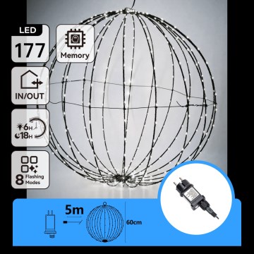 Aigostar - LED decorazione natalizia da esterno 177xLED/3,6W/230V 60 cm IP44 sfera bianco freddo