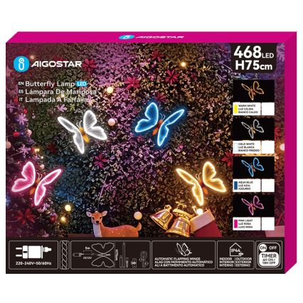 Aigostar - Decorazione LED per esterni 468xLED/18W/230V 75 cm IP44 farfalla/bianco freddo