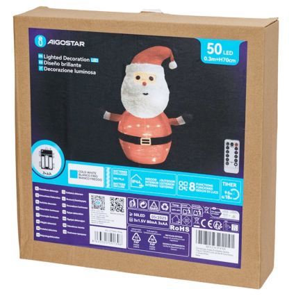 Aigostar - LED decorazione natalizia per esterni 50xLED/3xAA 0,7m IP44 luce fredda Santa Claus