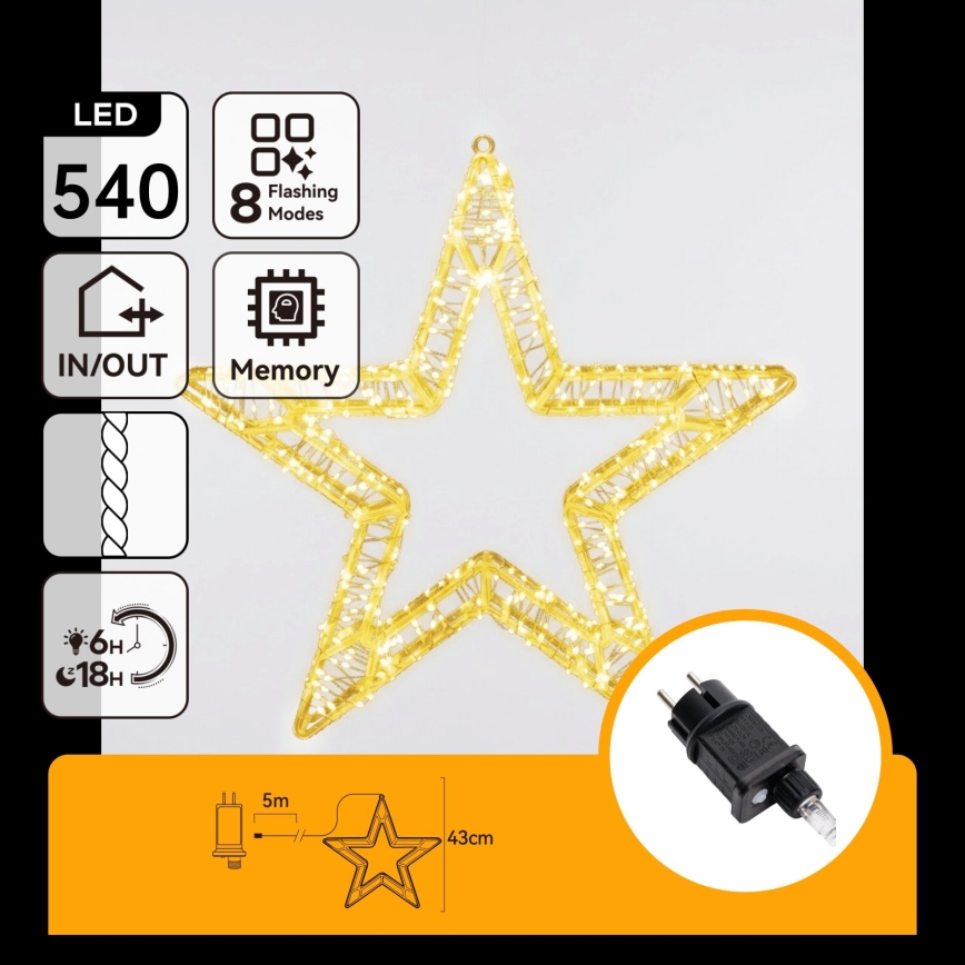 Aigostar - LED decorazione natalizia da esterno 540xLED/6W/230V IP44 bianco caldo stella 45cm