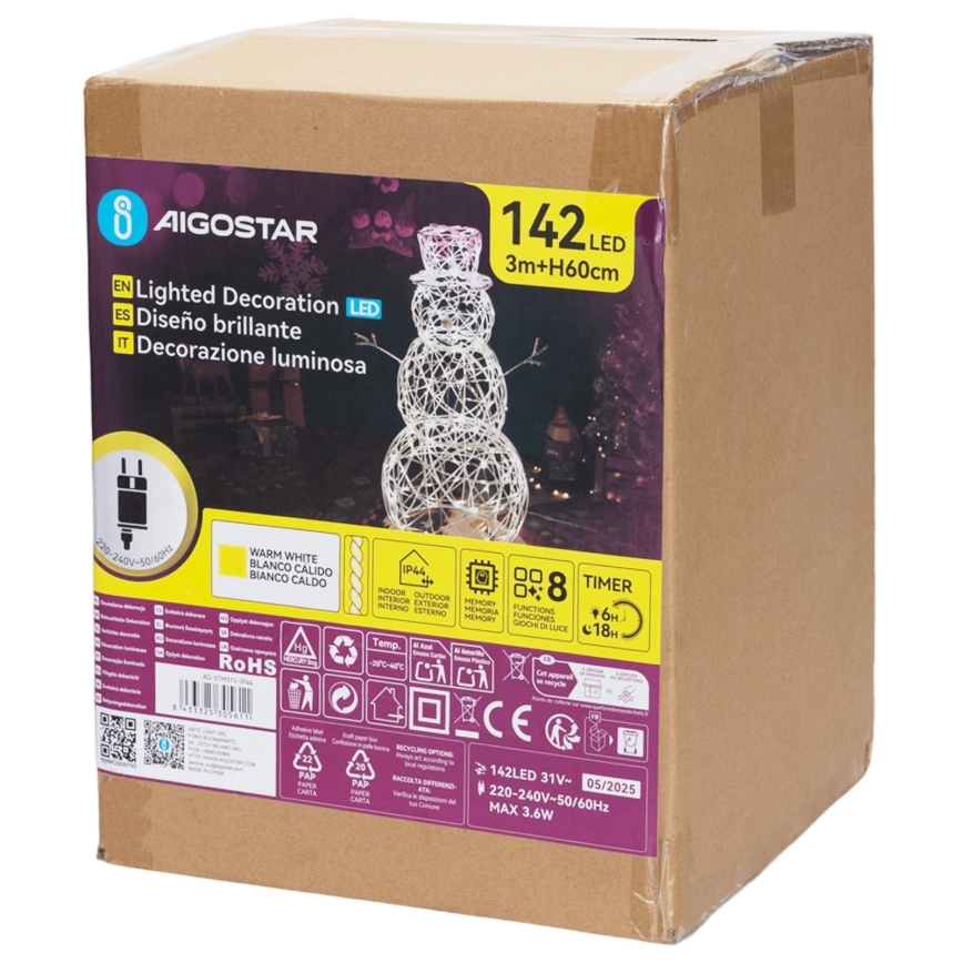 Aigostar - LED decorazione natalizia da esterno LED/3,6W/31/230V 2700K 60 cm IP44 pupazzo di neve