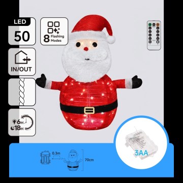 Aigostar - LED decorazione natalizia per esterni 50xLED/3xAA 0,7m IP44 luce fredda Santa Claus