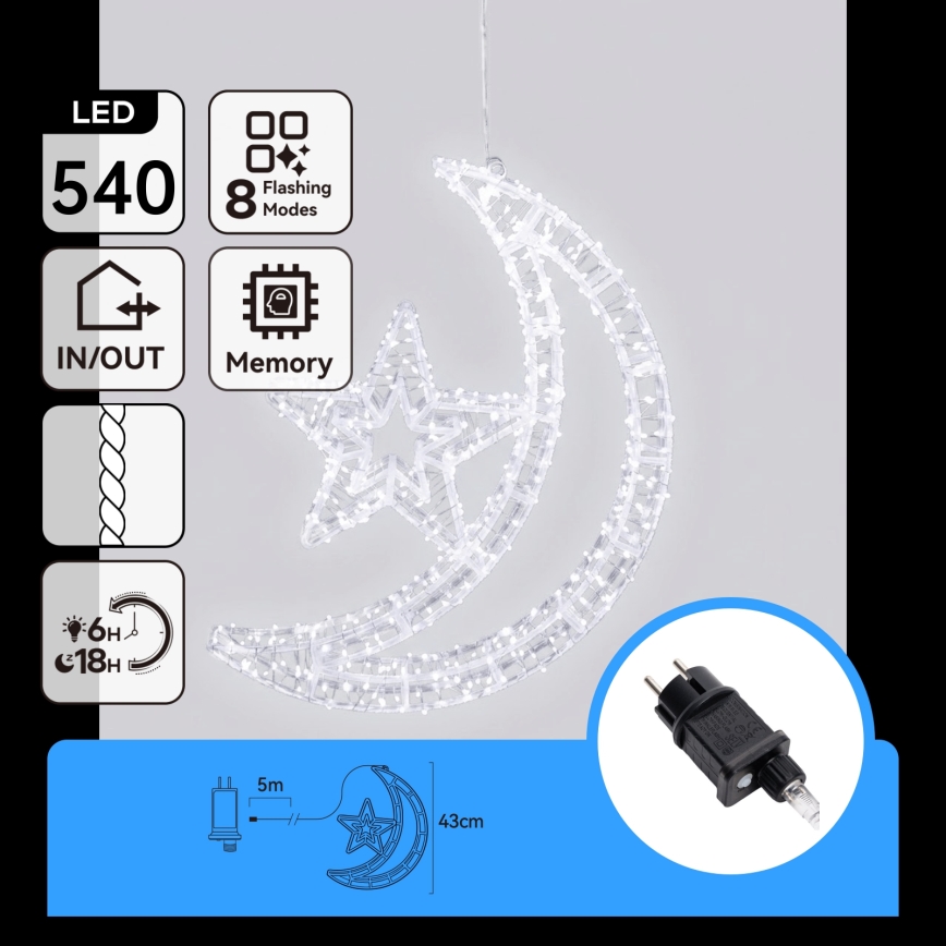 Aigostar - LED decorazione natalizia per esterni 540xLED/6W/230V 43 cm IP44 bianco freddo a forma di mezzaluna