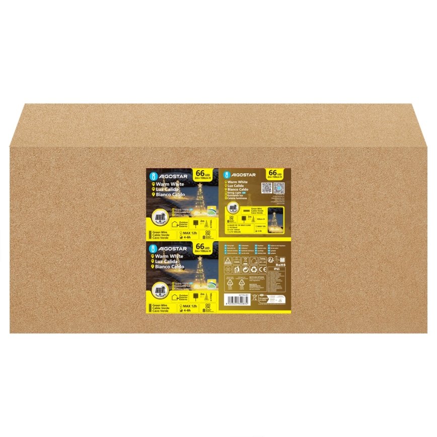 Aigostar - Decorazione natalizia solare a LED LED/0,59W/3,7V 100 cm IP65 130 mAh bianco caldo