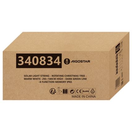 Aigostar - Decorazione natalizia solare a LED LED/0,59W/3,7V 100 cm IP65 130 mAh bianco caldo