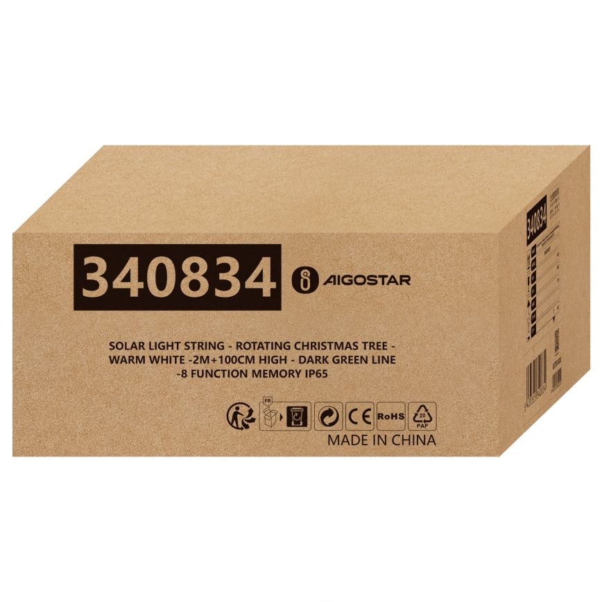 Aigostar - Decorazione natalizia solare a LED LED/0,59W/3,7V 100 cm IP65 130 mAh bianco caldo