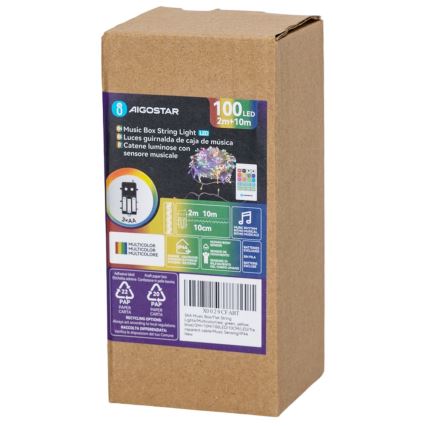 Aigostar - LED dimmerabile catena luminosa natalizia per esterni con sensore di movimento 100xLED/3xAA 12m multicolore + telecomando