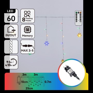 Aigostar - LED dimmerabile catena luminosa natalizia da esterno 60xLED/8 funzioni 6x0,7 m IP44 multicolore + telecomando