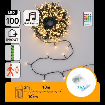 Aigostar - LED dimmerabile catena luminosa natalizia per esterni con sensore di movimento 100xLED/3xAA 12m bianco caldo + telecomando
