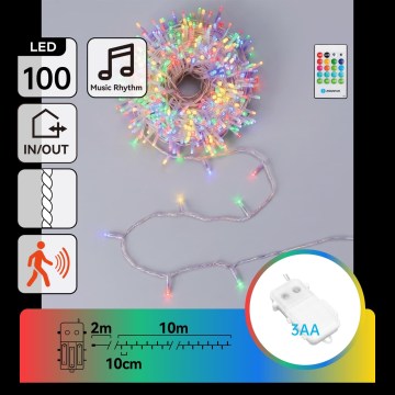 Aigostar - LED dimmerabile catena luminosa natalizia per esterni con sensore di movimento 100xLED/3xAA 12m multicolore + telecomando