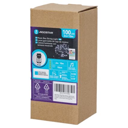 Aigostar - LED dimmerabile catena luminosa natalizia per esterni con sensore di movimento 100xLED/3xAA 12m bianco caldo + telecomando