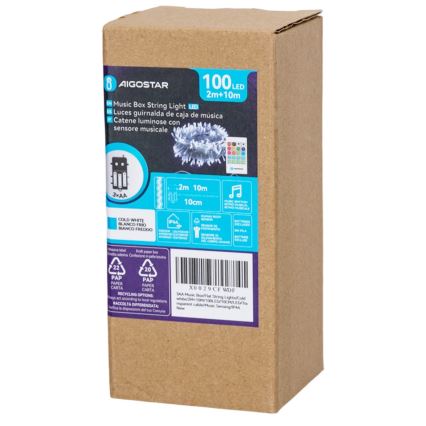 Aigostar - Catena luminosa di Natale LED dimmerabile da esterno con sensore di movimento 100xLED/3xAA 12m bianco freddo + telecomando