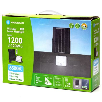 Aigostar - LED Faro solare dimmerabile con sensore LED/120W/3,4V 6500K IP66 + telecomando