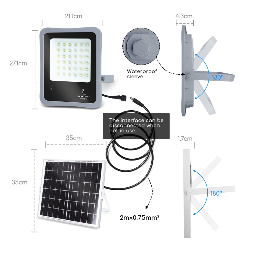 Aigostar - LED Faro solare dimmerabile LED/100W/3,2V IP65 10000 mAh + +TC