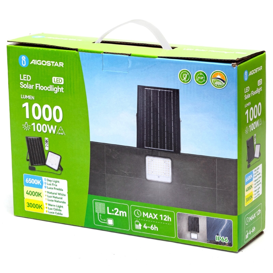 Aigostar - LED Faro solare dimmerabile LED/100W/3,4V 3000/4000/6500K IP66 + telecomando