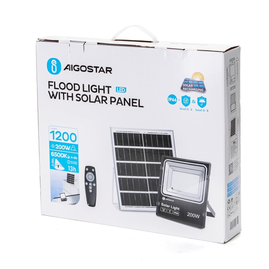 Aigostar - LED Faro solare dimmerabile LED/200W/3,2V IP66 15000 mAh + telecomando