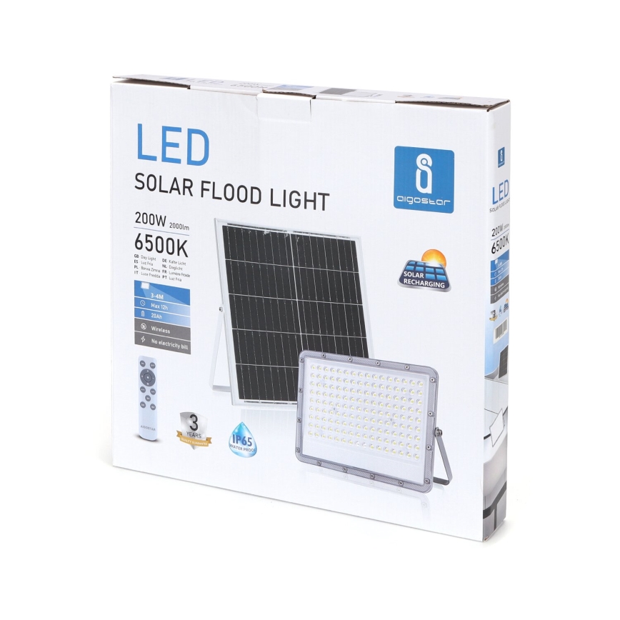 Aigostar - LED Faro solare dimmerabile LED/200W/3,4V 20000 mAh IP65 + telecomando