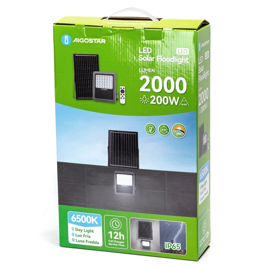Aigostar - LED Faro solare dimmerabile LED/200W/3,4V IP65 15000 mAh + telecomando