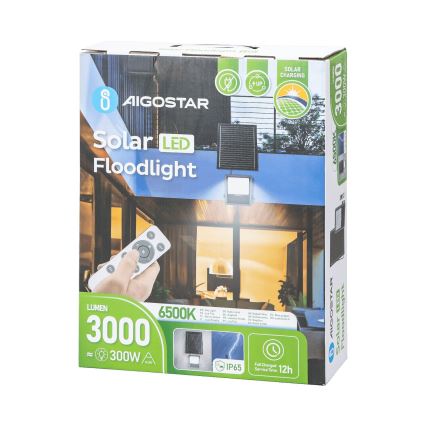 Aigostar - LED Faro solare dimmerabile LED/300W/3,4V IP65 20000 mAh + telecomando