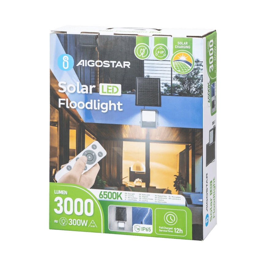 Aigostar - LED Faro solare dimmerabile LED/300W/3,4V IP65 20000 mAh + telecomando
