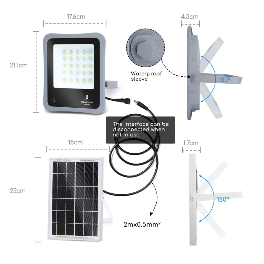 Aigostar - LED Faro solare dimmerabile LED/30W/3,2V 20000 mAh IP67 + +TC