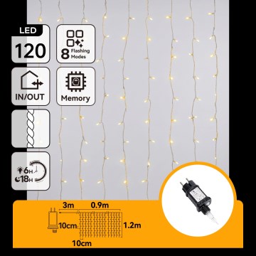 Aigostar - LED ghirlanda natalizia da esterno 120xLED/8 funzioni 3,9x1,2m IP44 bianco caldo