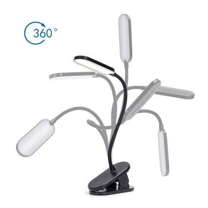 Aigostar - LED Lampada da tavolo ricaricabile dimmerabile con clip LED/2,5W/5V nero