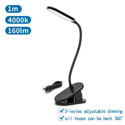 Aigostar - LED Lampada da tavolo ricaricabile dimmerabile con clip LED/2,5W/5V nero