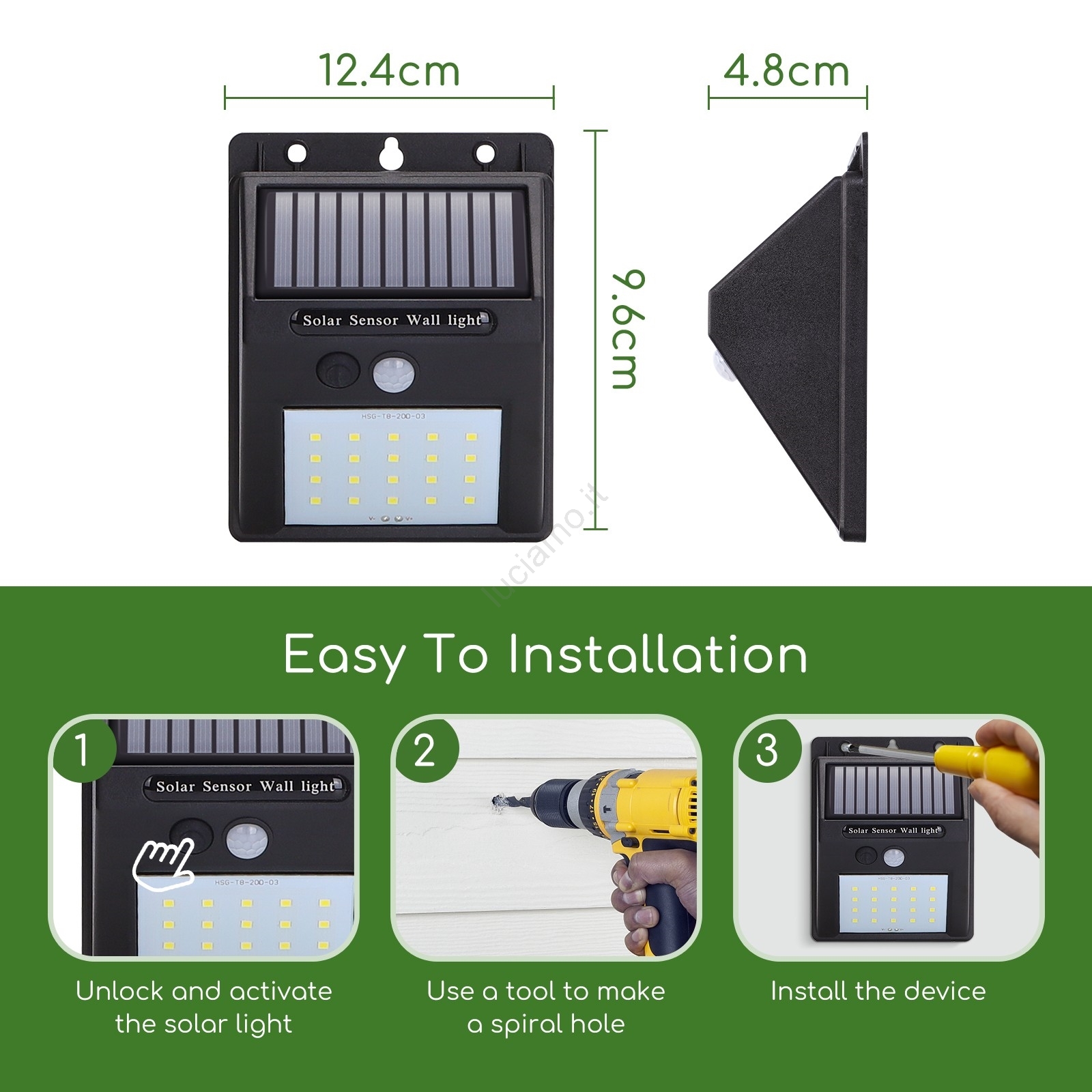 Aigostar-Lampada Solare con Sensore di Movimento,2 Pezzi,Cavo da 8 M,Batteria di Grande Capacità da 6000 mAh,Luce Solari da Esterno con Telecomando,IP65 Impermeabile per Interno/Esterno,6500K
