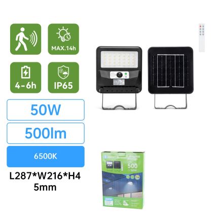 Aigostar - Lampione solare a LED con sensore LED/50W/3,2V 1000mAh 6500K + telecomando