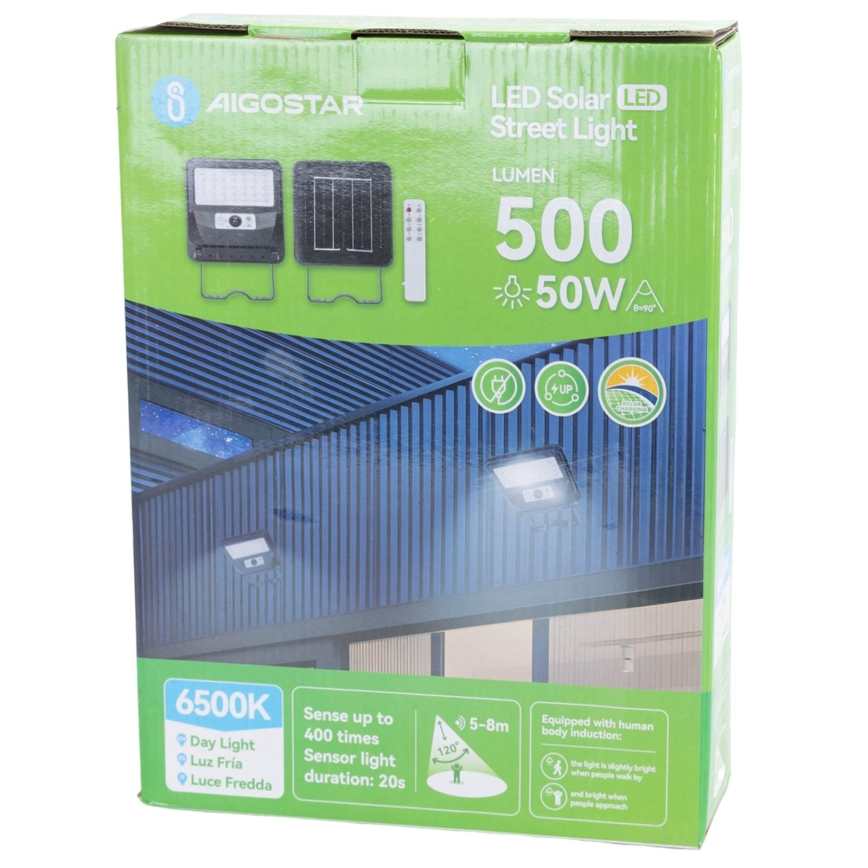 Aigostar - Lampione solare a LED con sensore LED/50W/3,2V 1000mAh 6500K + telecomando