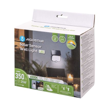 Aigostar - LED Luce solare con sensore di movimento LED/2,4W/3,7V IP65