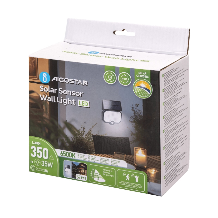 Aigostar - LED Luce solare con sensore di movimento LED/2,4W/3,7V IP65