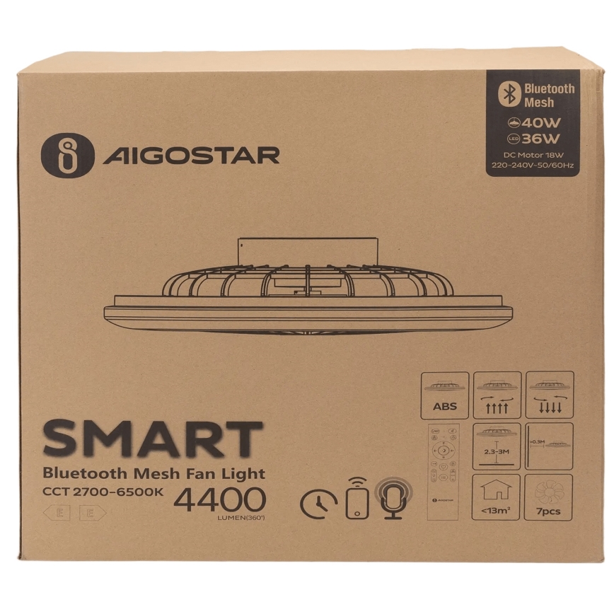 Aigostar - LED Plafoniera dimmerabile con ventilatore MESH LED/40W/230V 2700-6500K bianco + telecomando
