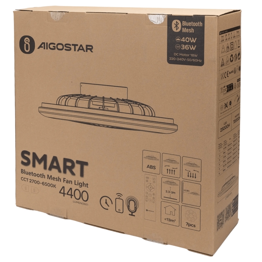 Aigostar - LED Plafoniera dimmerabile con ventilatore MESH LED/40W/230V 2700-6500K bianco + telecomando