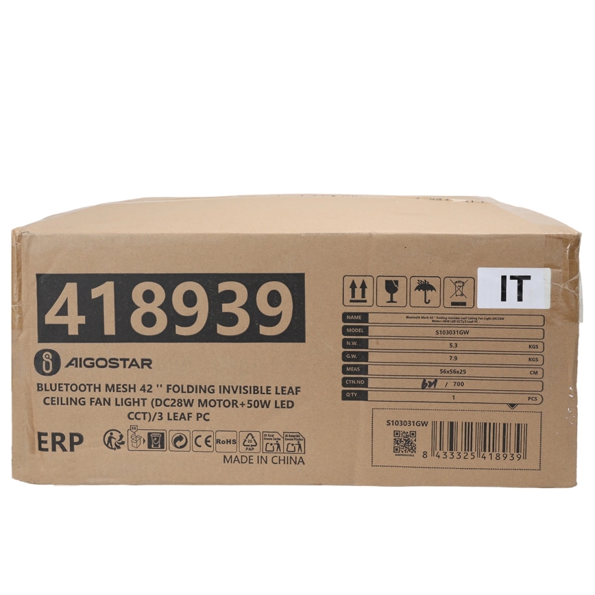 Aigostar - LED Plafoniera dimmerabile con ventilatore MESH LED/50W/230V 2700-6500K nero + telecomando
