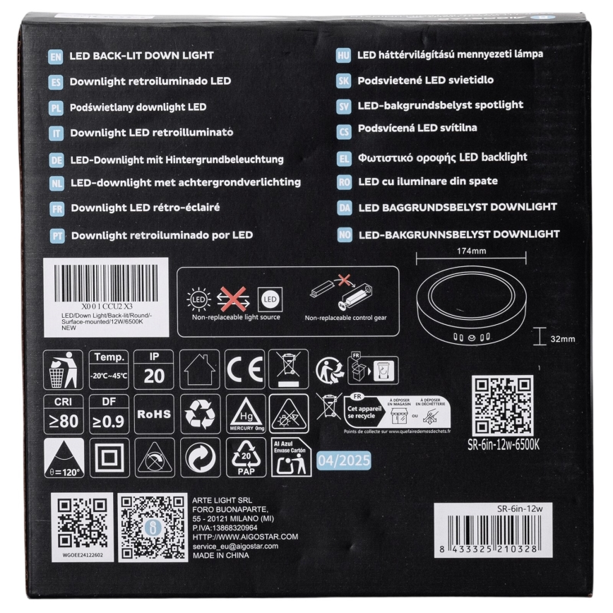Aigostar - LED Plafoniera LED/12W/230V diametro 17,4 cm 6500K bianco